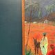 Mid-century oil on canvas “Figures with a dog” by Hans R, vintage & framed 33×63cm
