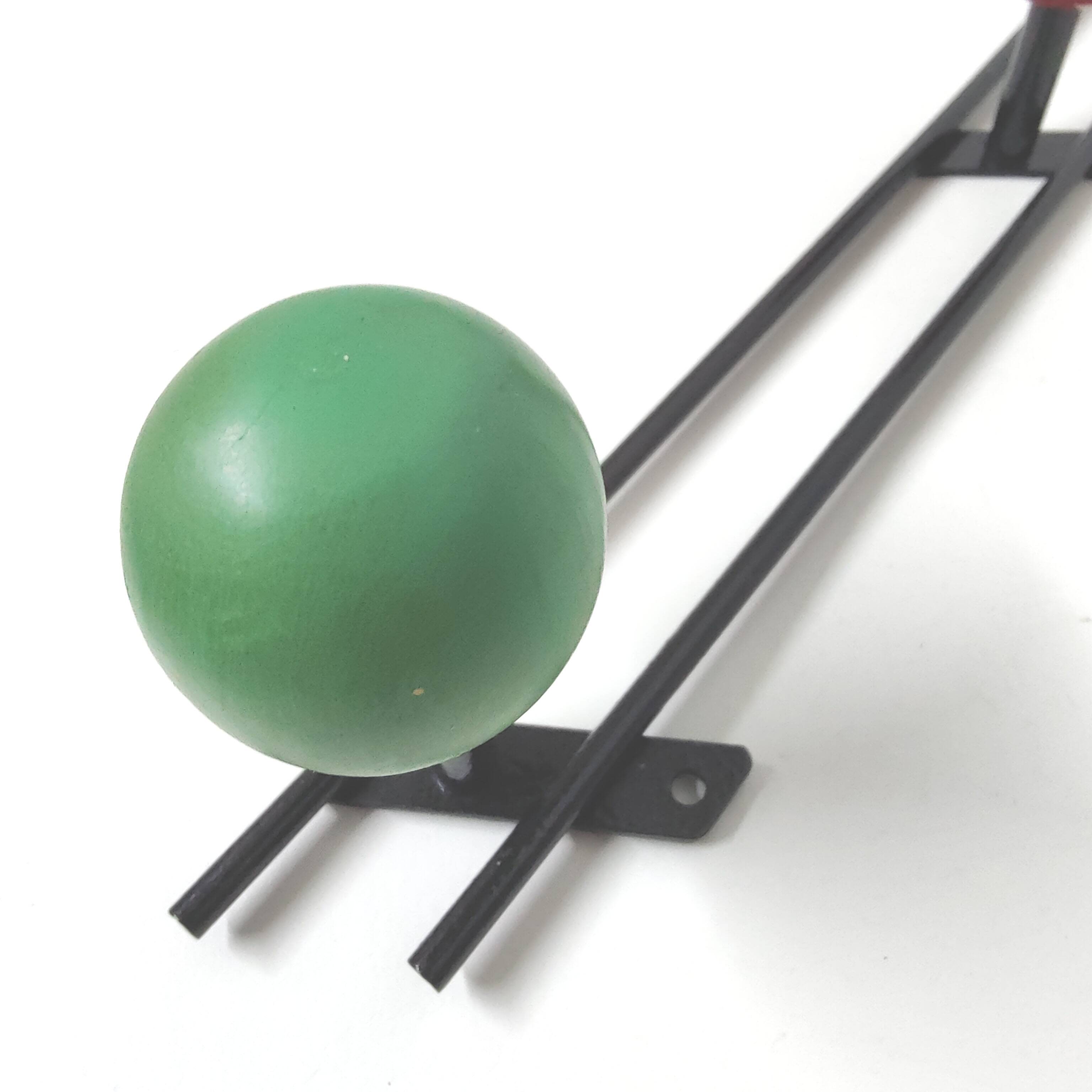 Coat rack coat hooks green red yellow wooden balls 50s
