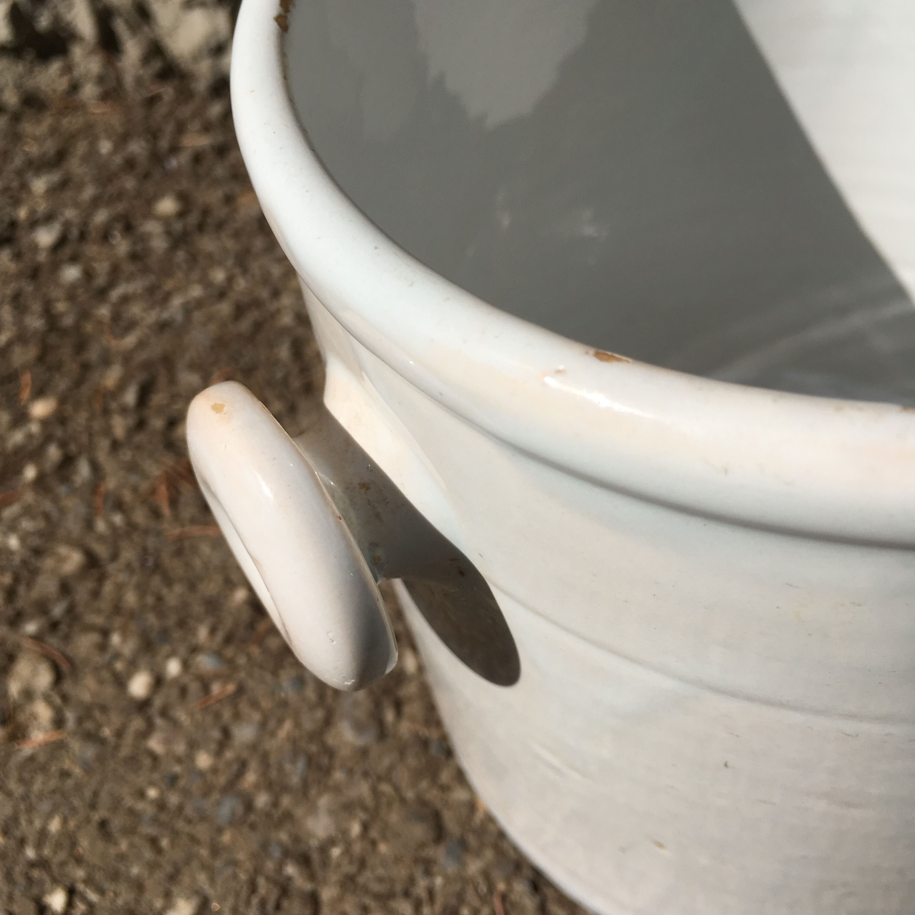 Large white glazed terracotta pot