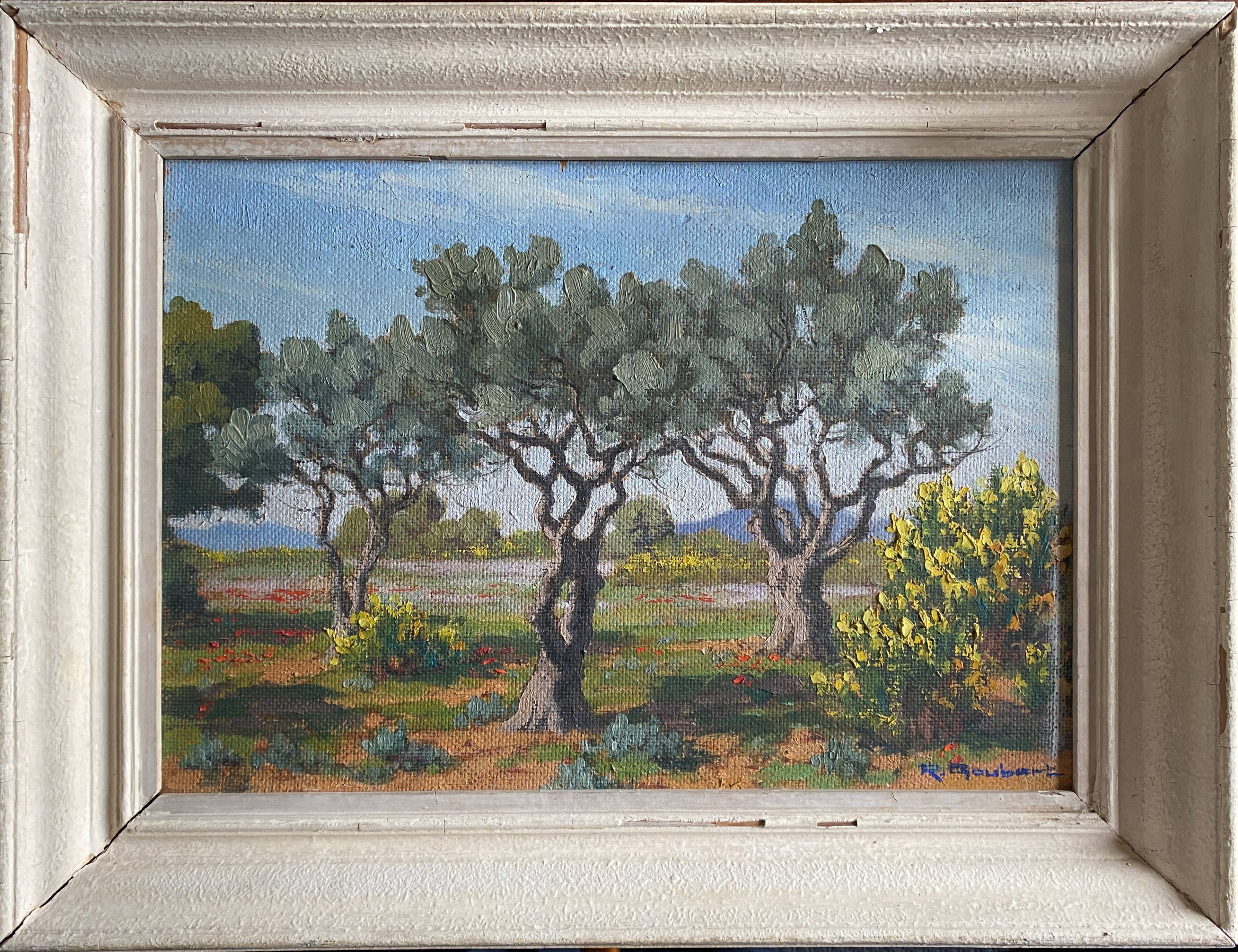 HSP Landscape painting with "Olive trees and broom" by Raymond Goubert + frame