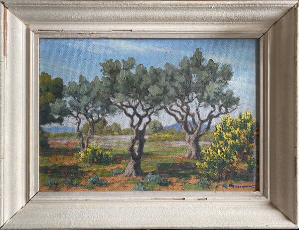 Tableau HSP Paysage aux ''Oliviers et genêts'' par Raymond Goubert + cadre