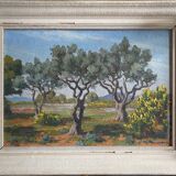 HSP Landscape painting with "Olive trees and broom" by Raymond Goubert + frame
