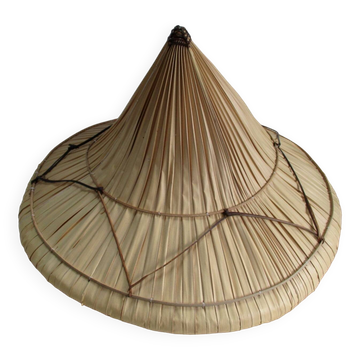 Chapeau asiatique rotin et fibres végétales -vintage