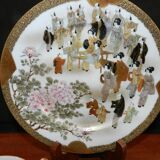 Set of 3 pieces head to head in fine Chinese porcelain with decoration scenes of Palace