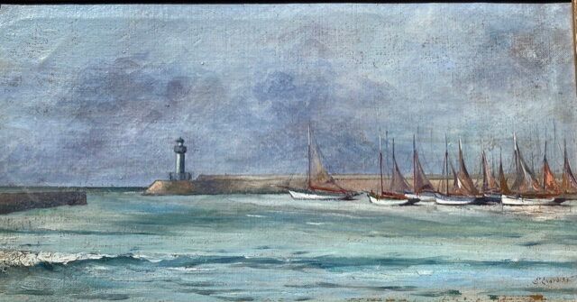 Ancient painting, Marine , signed and dated 1935