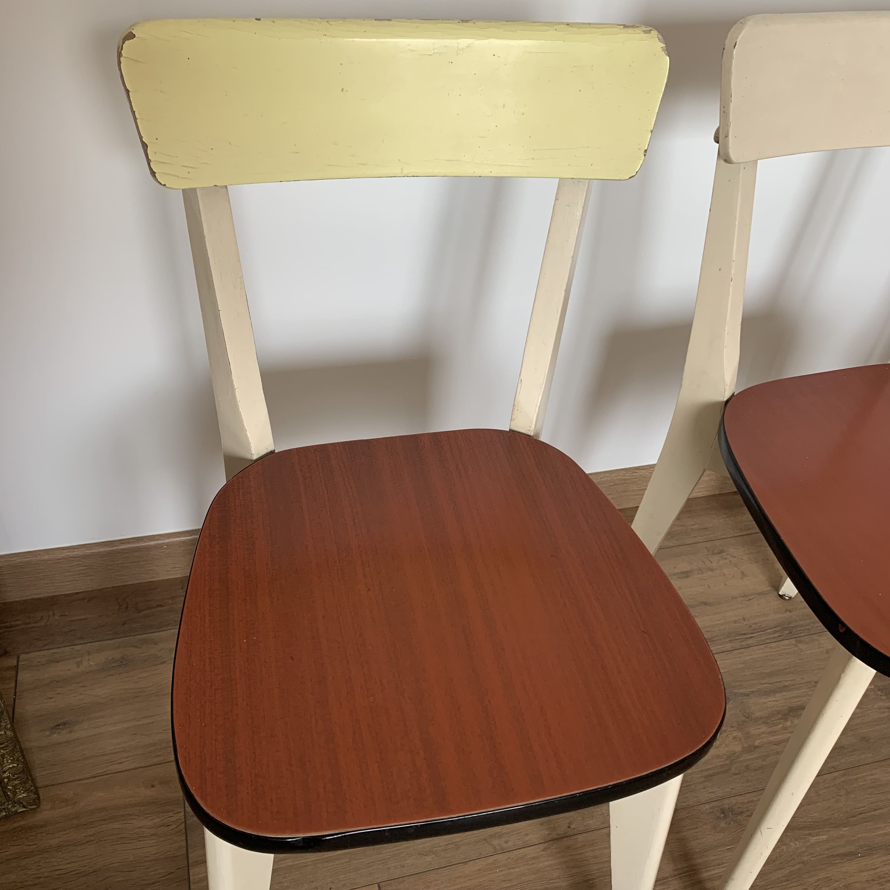 4 wooden chairs and formica kitchen