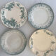 Lot of 6 green ironstone plates, antique French faience.
