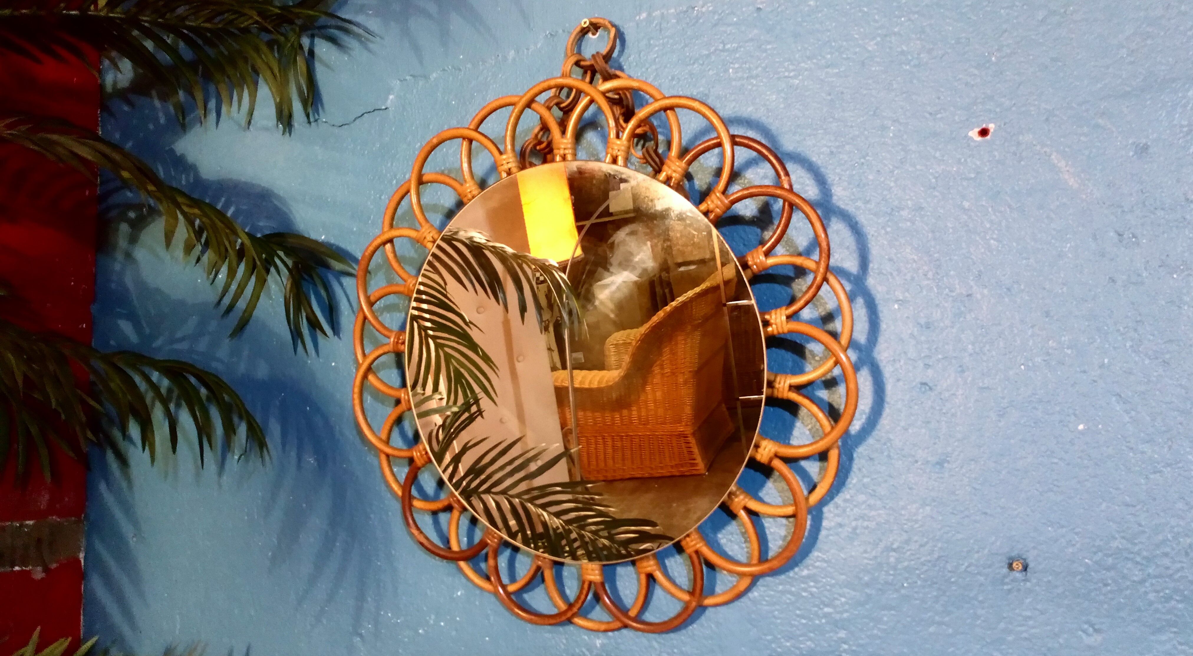 Rattan wall mirror "sun" 1960s