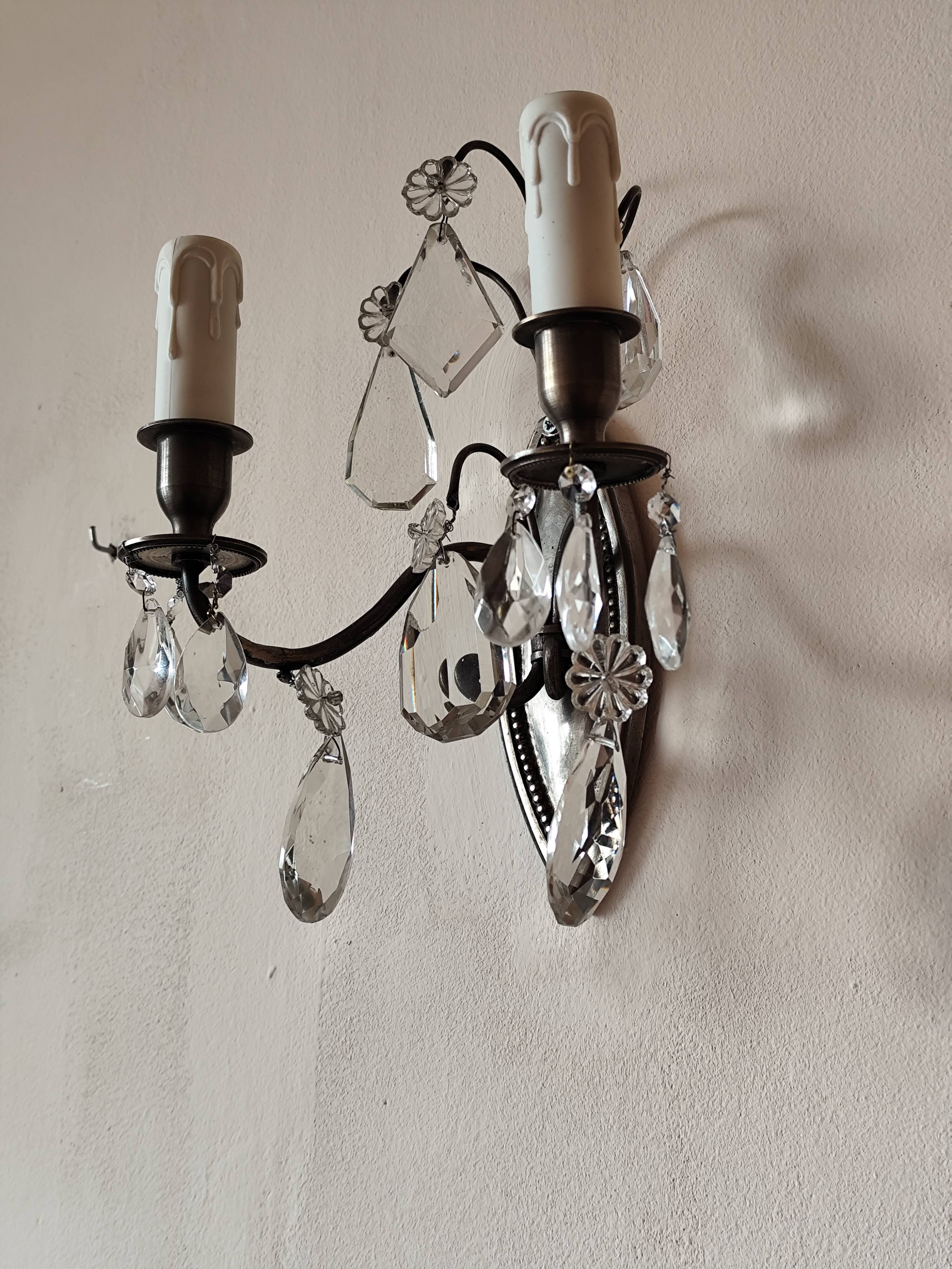Wall light in tinned brass and crystal pendants - rococo light 2 lights