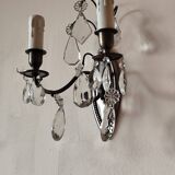 Wall light in tinned brass and crystal pendants - rococo light 2 lights