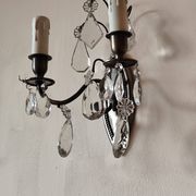 Wall light in tinned brass and crystal pendants - rococo light 2 lights