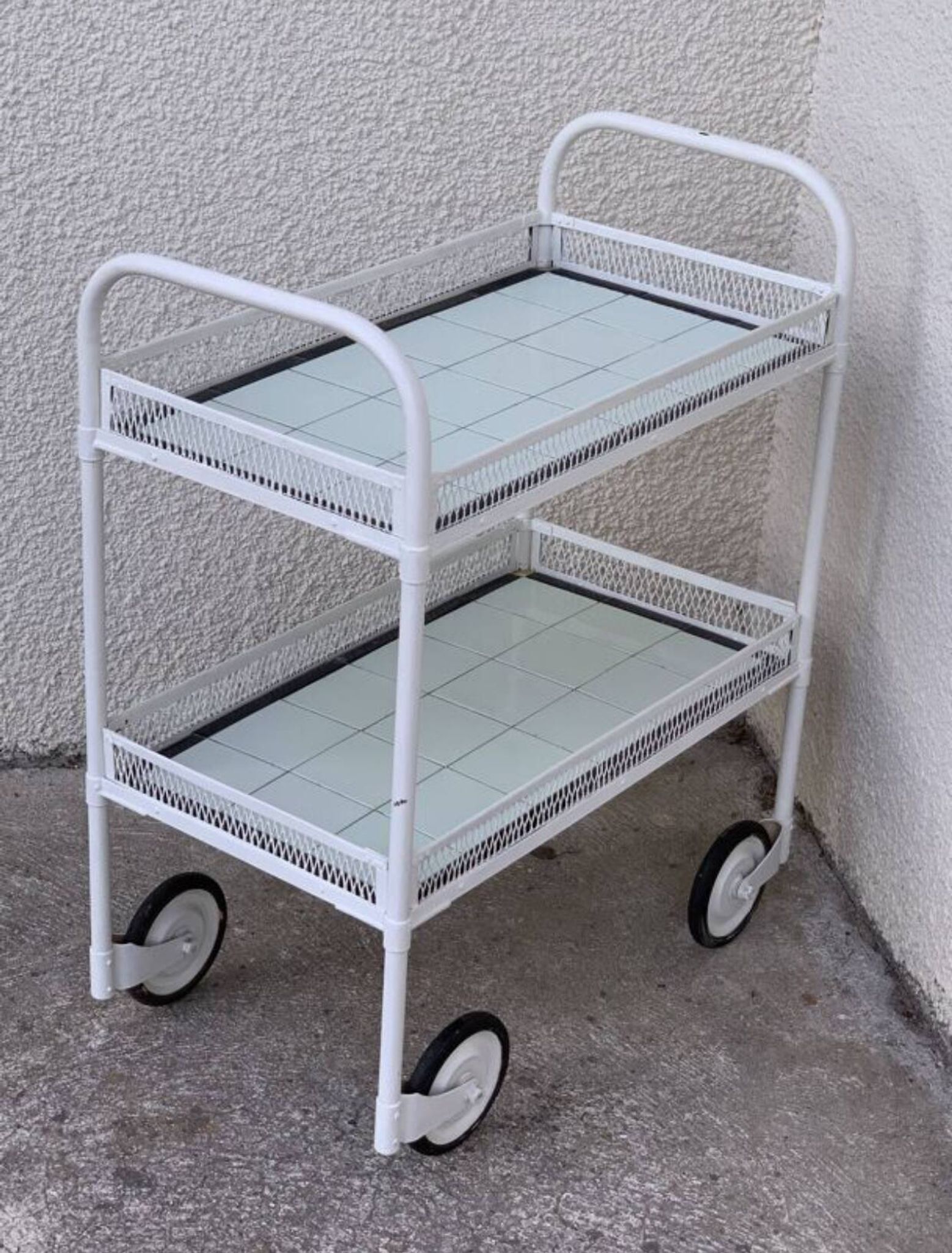 Vintage metal dessert trolley, openwork, 1950s.