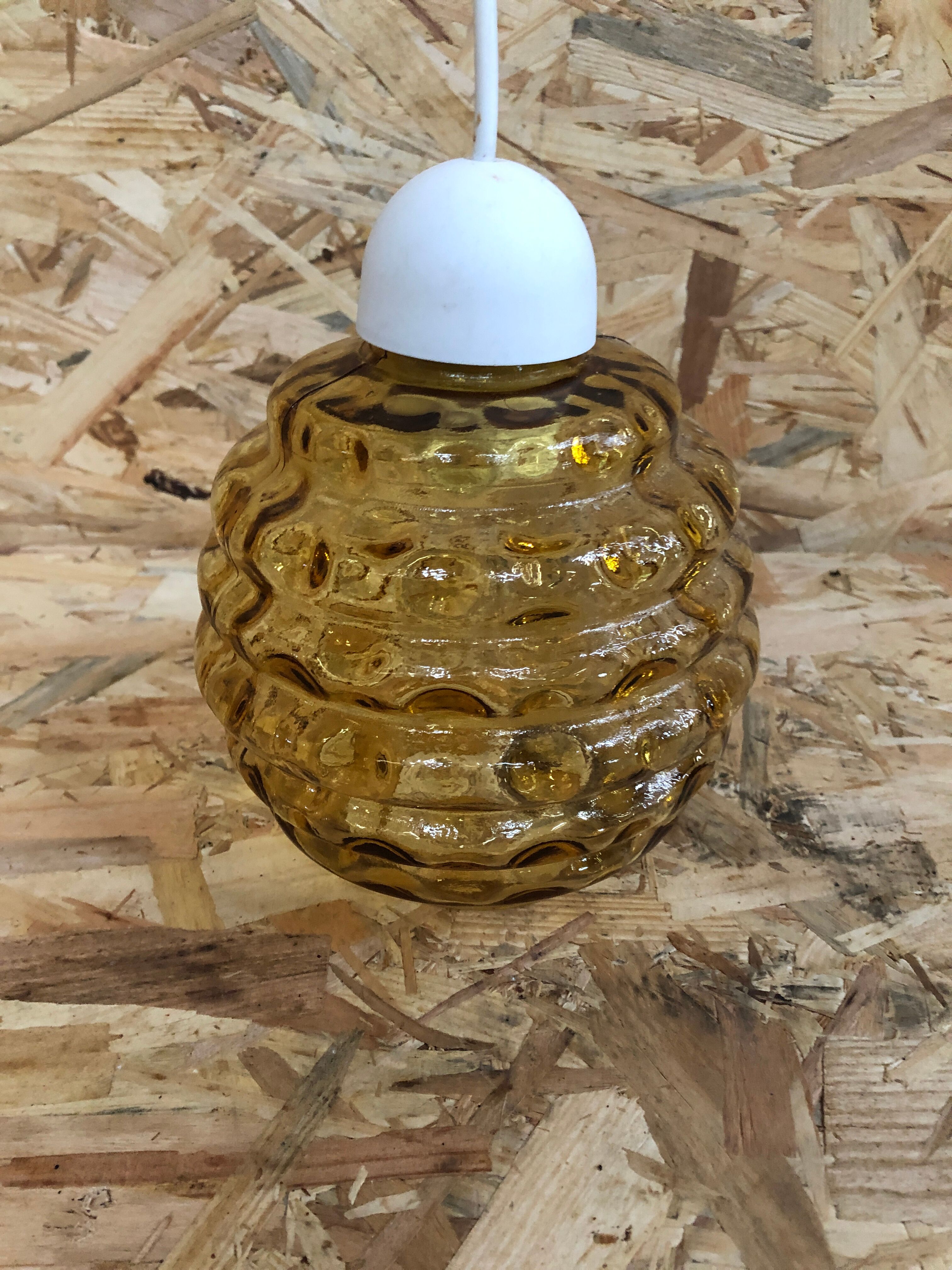 Old suspension ball glass blown orange luminaire 70s vintage