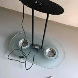 Postmodern black metal glass ceiling lamp | 1990s