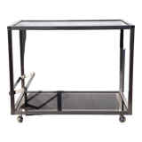 Serving glass mirror and vintage chrome, trolley with wheels, rolling bar, design bauhaus