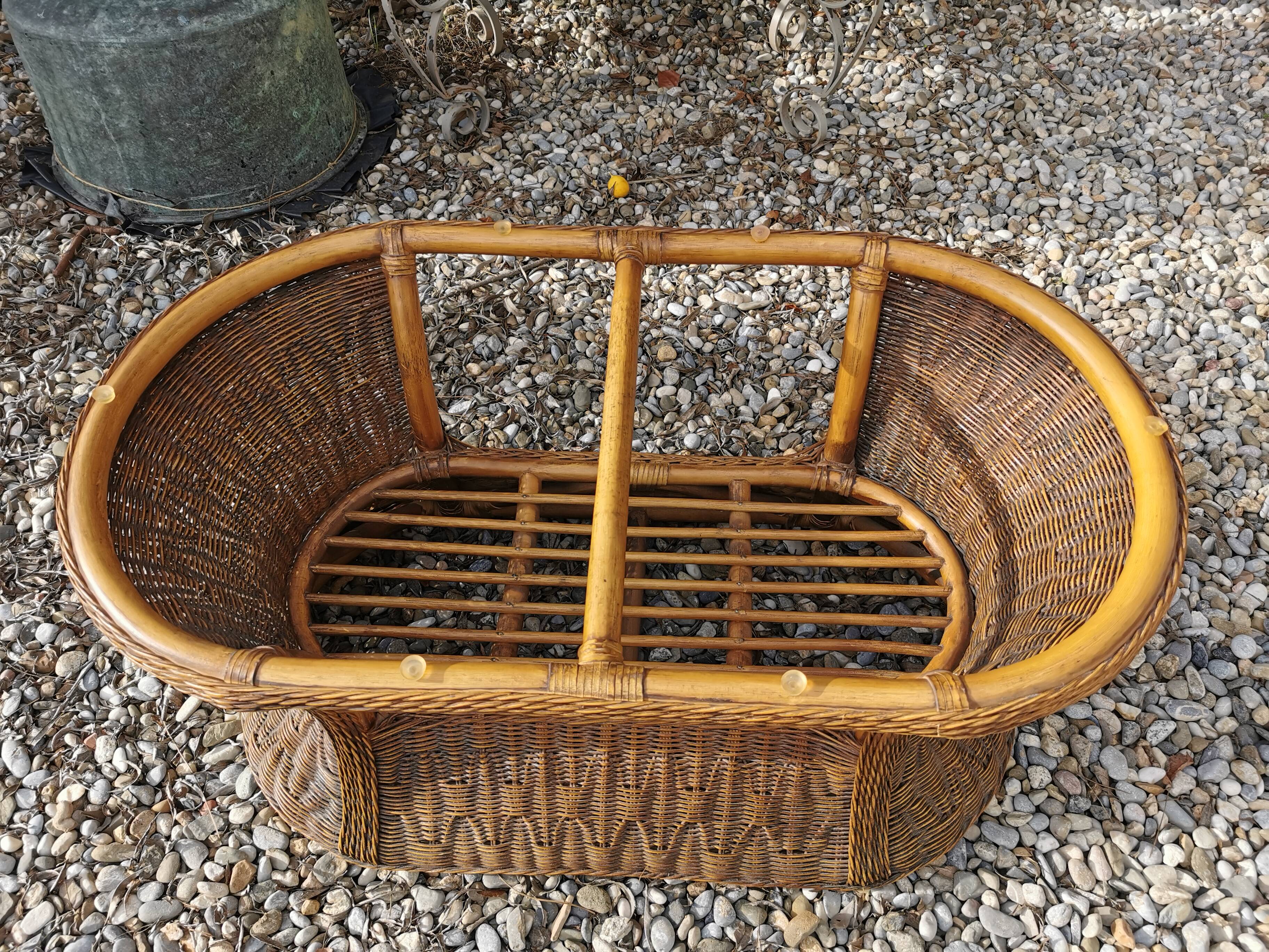 Oval vintage rattan coffee table
