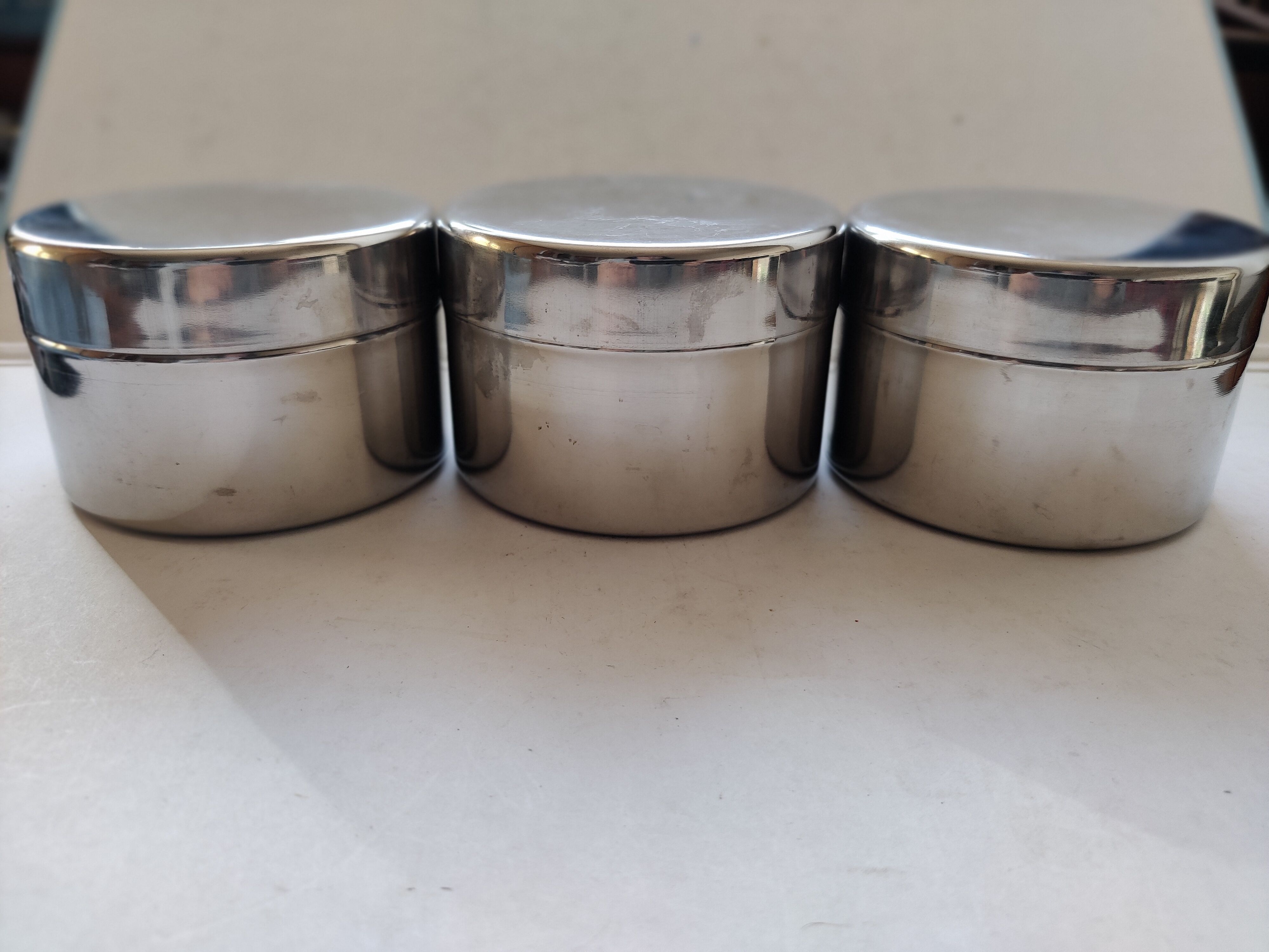 Set of 3 round vintage stainless steel boxes