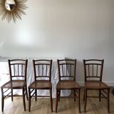set of 4 bistro chairs in turned wood and canework stamped early 20th century
