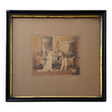 Watercolor paper scene of a bourgeois interior by Eugènes Charles Picou, 19th century