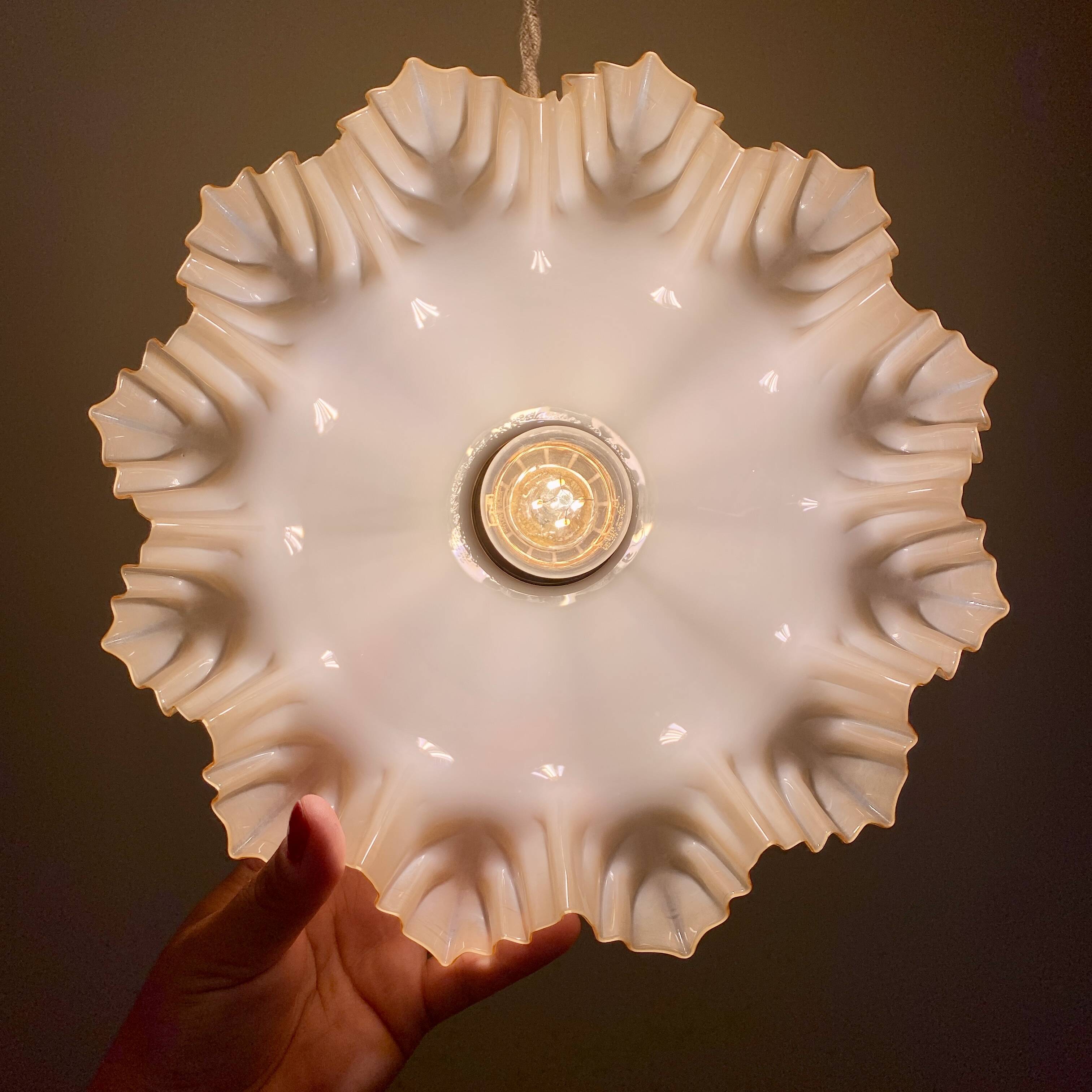 Vintage lampshade pendant light in pale yellow opaline