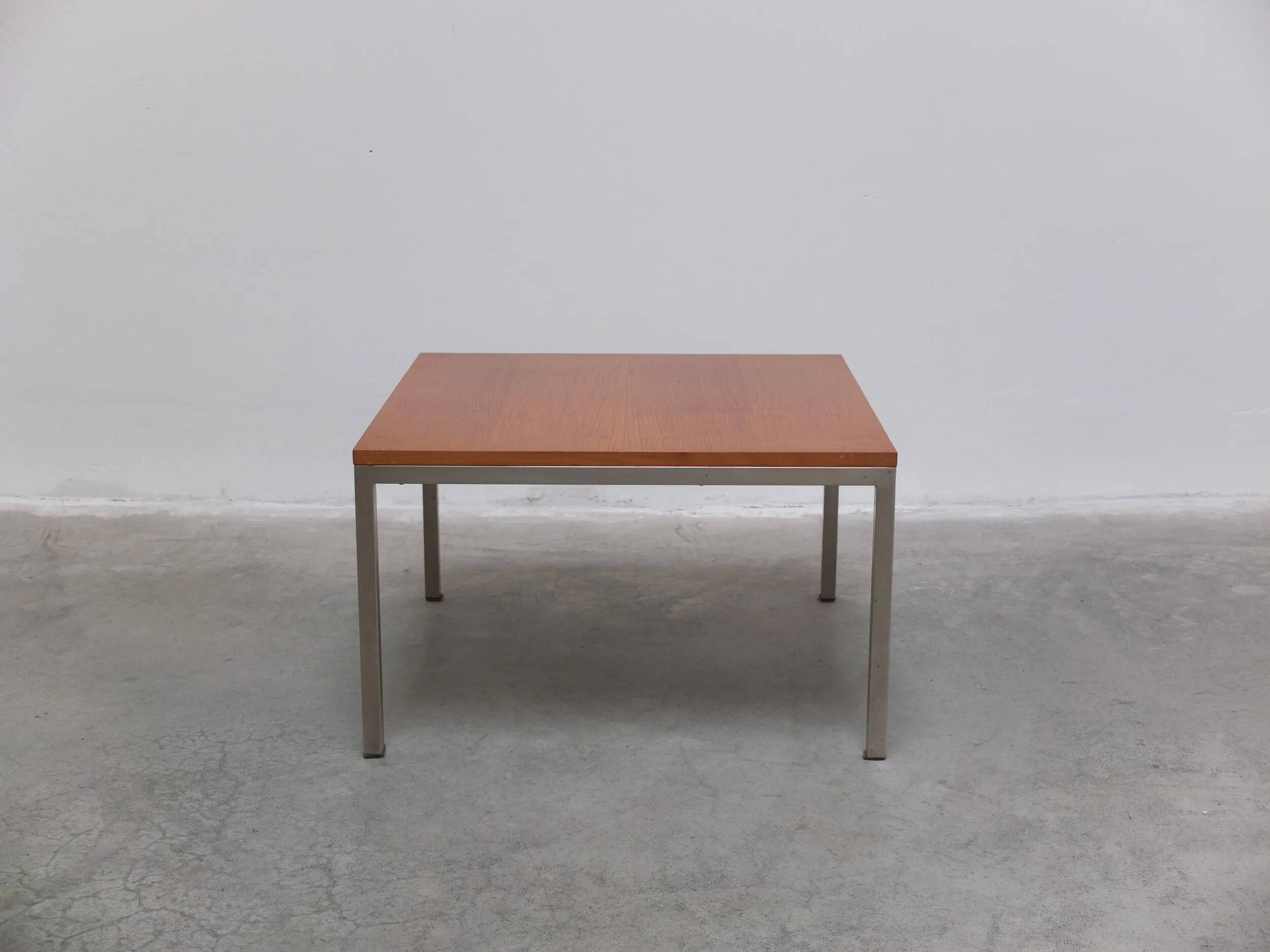Modernist cherry wood & metal coffee table by Jules Mijs, 1959