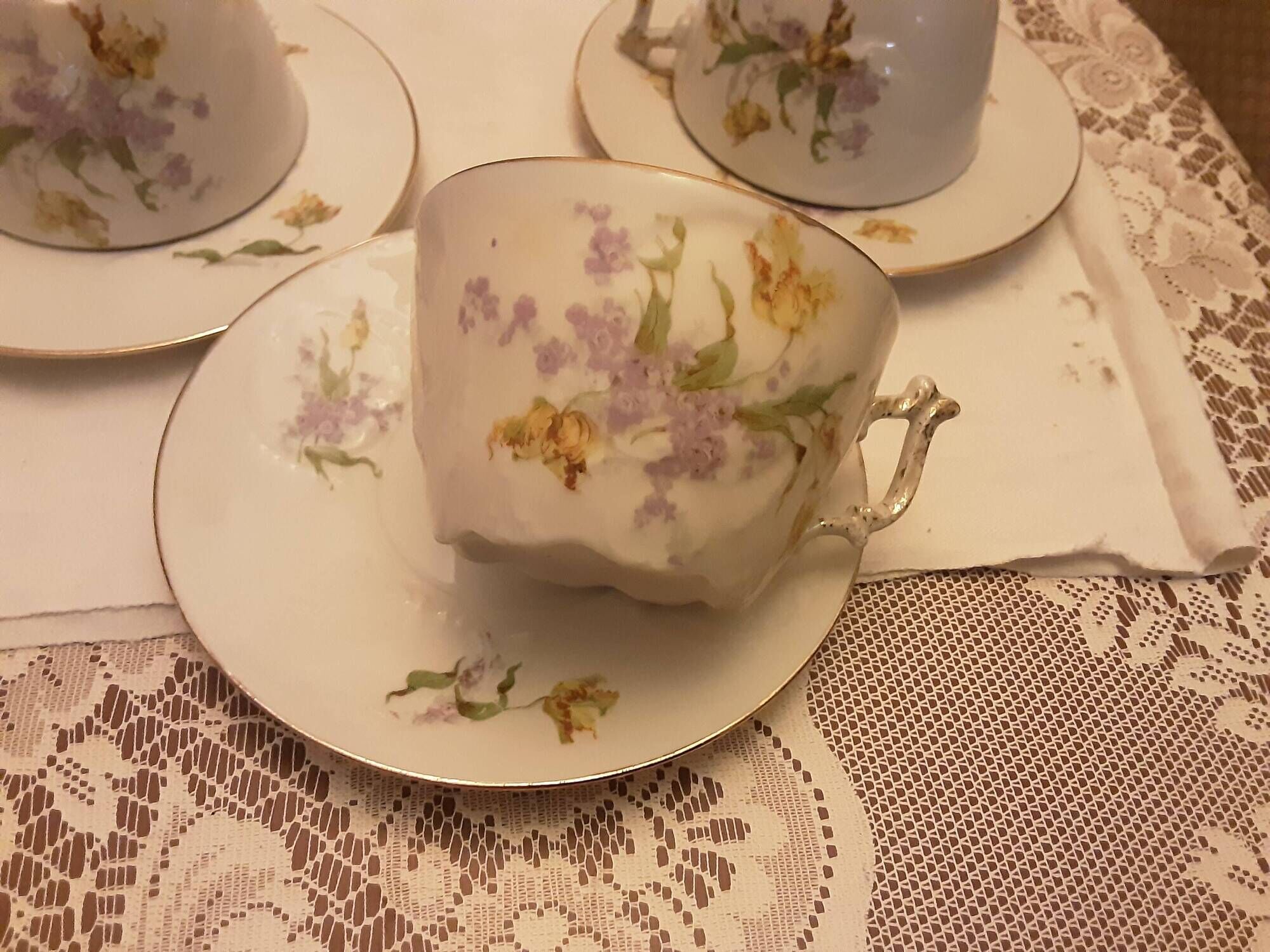 5 cups and saucers for breakfast antique porcelain