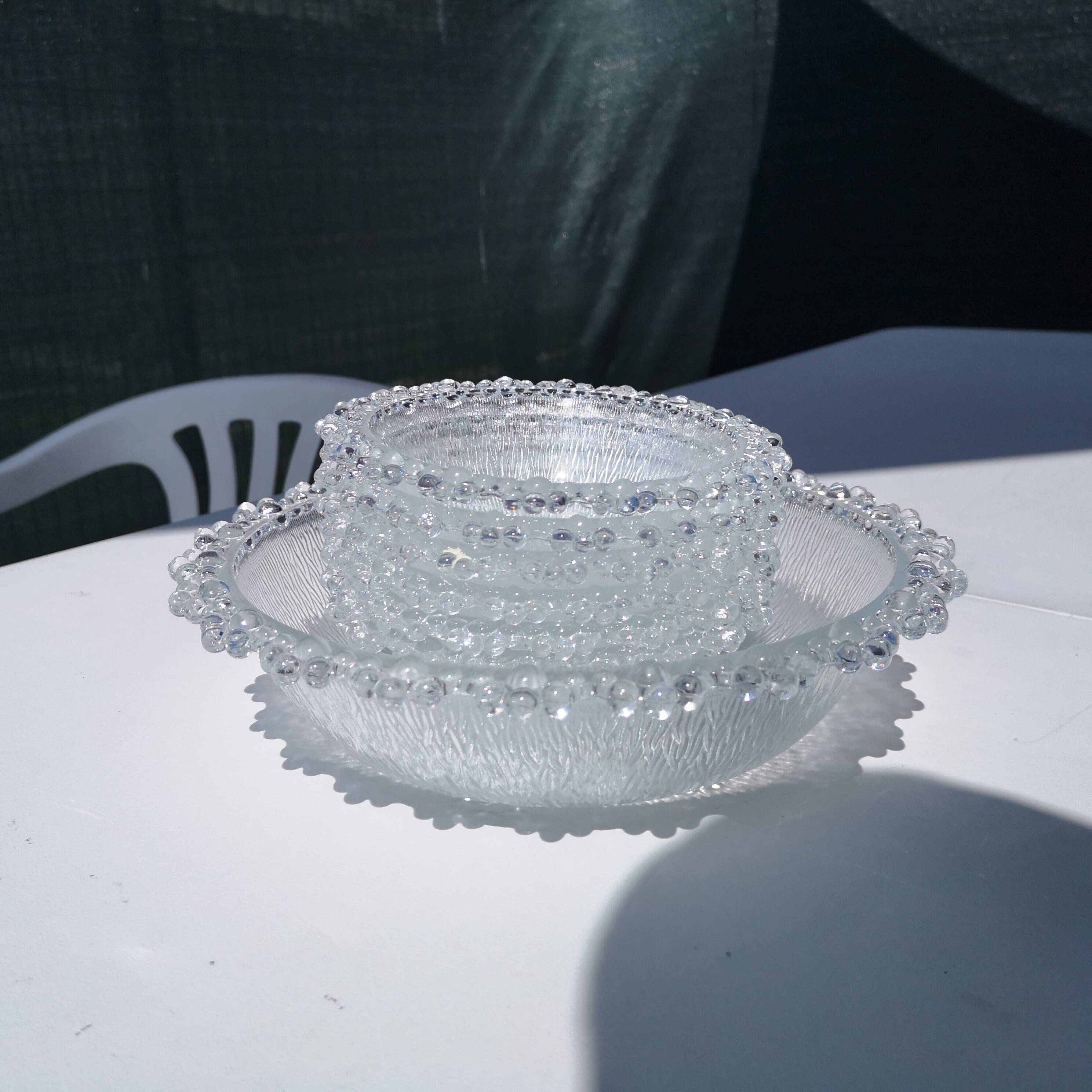 Service salad bowl textured glass masserini barocco italy vintage 1960