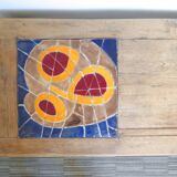 Solid wood and ceramic coffee table, 70s