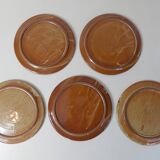 5 vintage signed stoneware flat plates