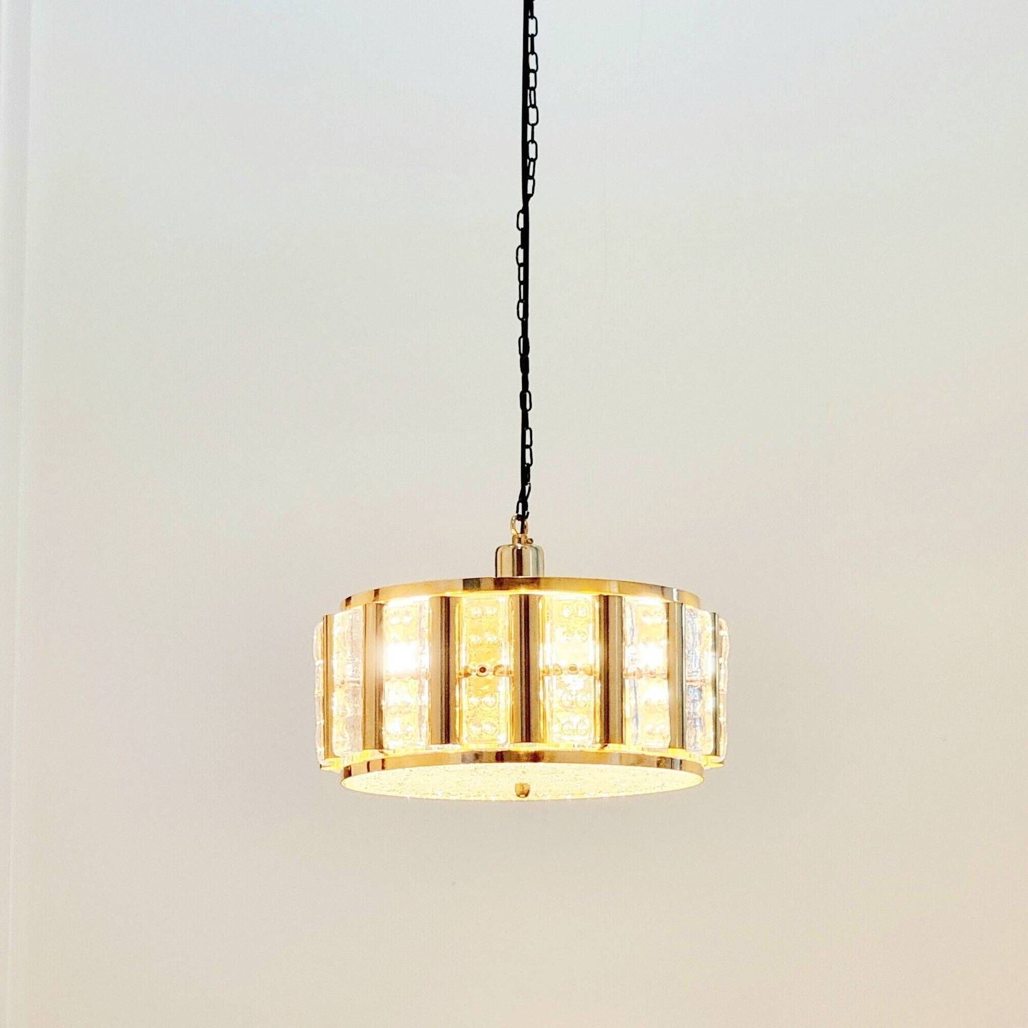 Mid-Century Scandinavian Brass and Glass Ceiling Light by C. Fagerlund for Orrefors, 1960s