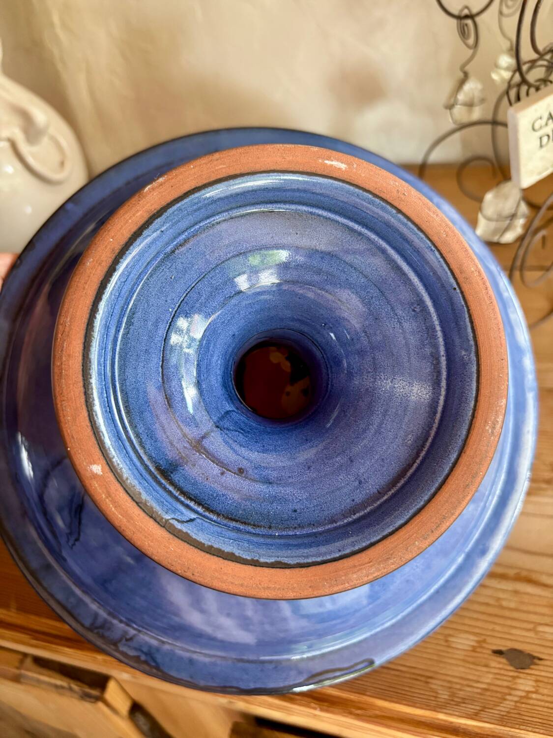 Vintage blue fruit bowl 1980s enamelled stoneware