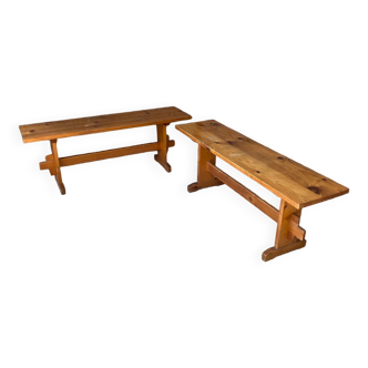 Pair of vintage pine benches