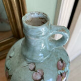 Signed ceramic bottle vase, cherry blossoms, 70s