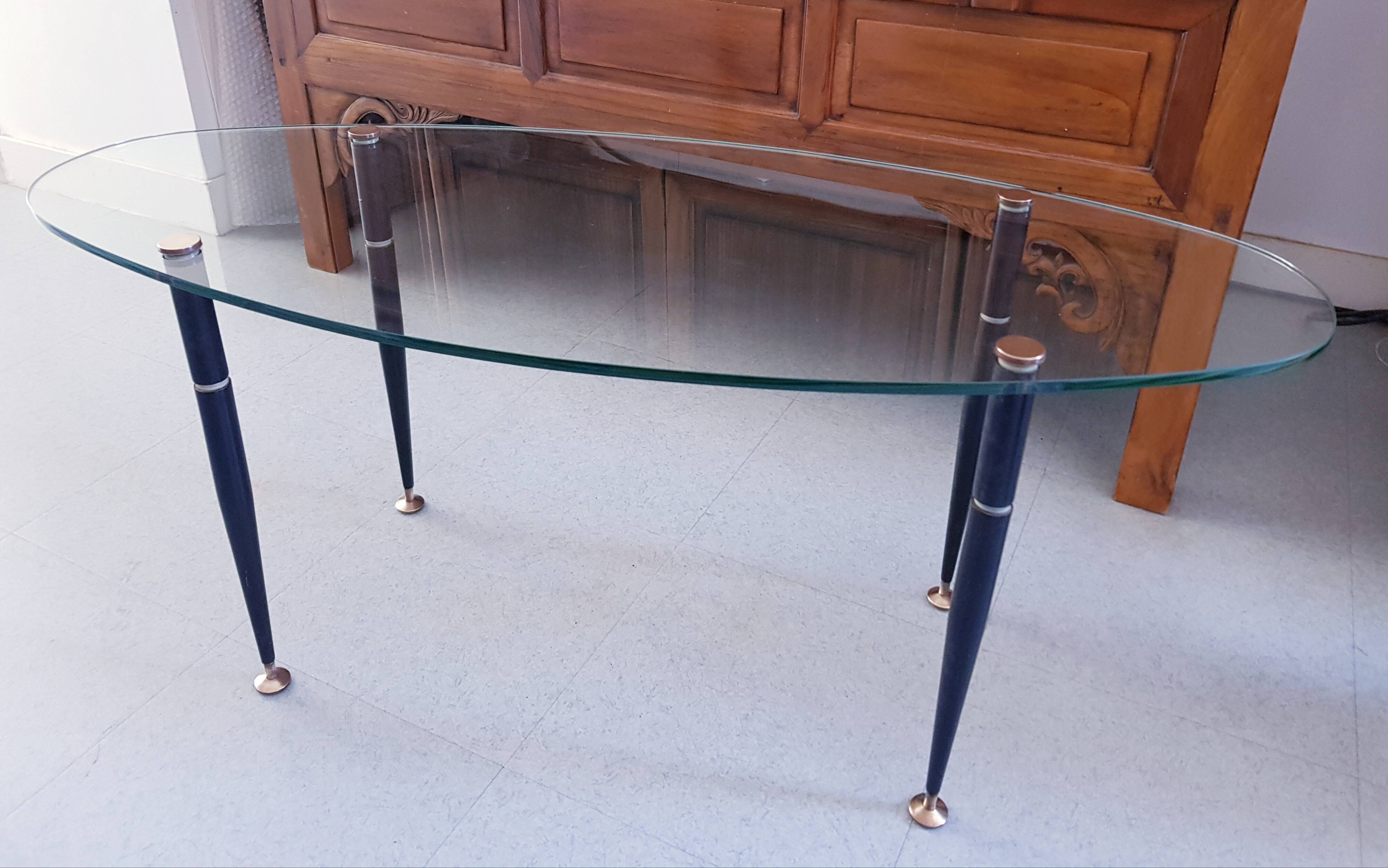 1950 oval coffee table in steel and brass glass