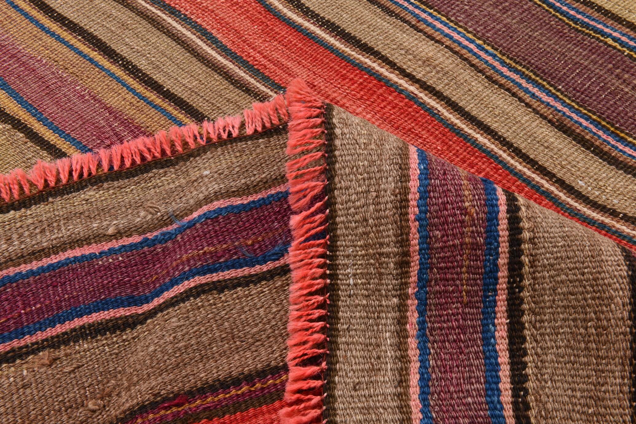 Burgundy & Brown Vintage Kilim Rug, 140x214Cm