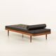 Danish teak daybed in black leather in Hans Wegner style, 1960s
