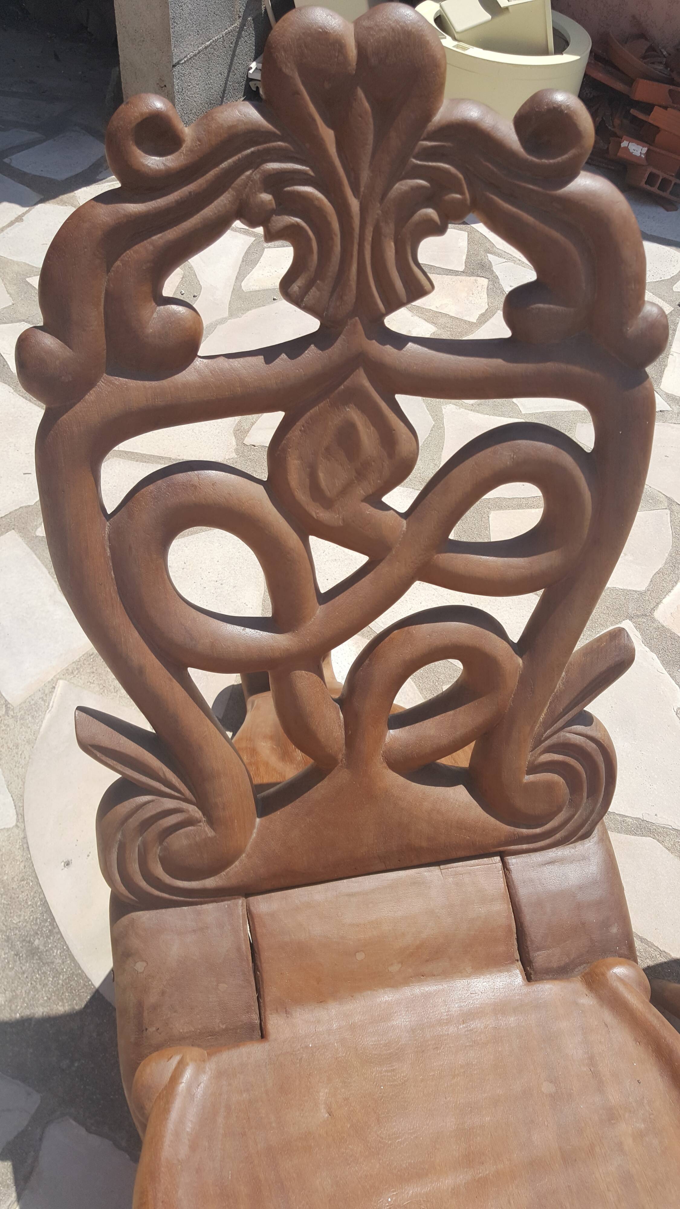Pair of solid mahogany armchairs from Madagascar, circa 1950