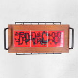 Table à carreaux vintage avec porte-journaux, porte-revues