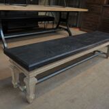 Ancient bench in solid oak and french bank brass