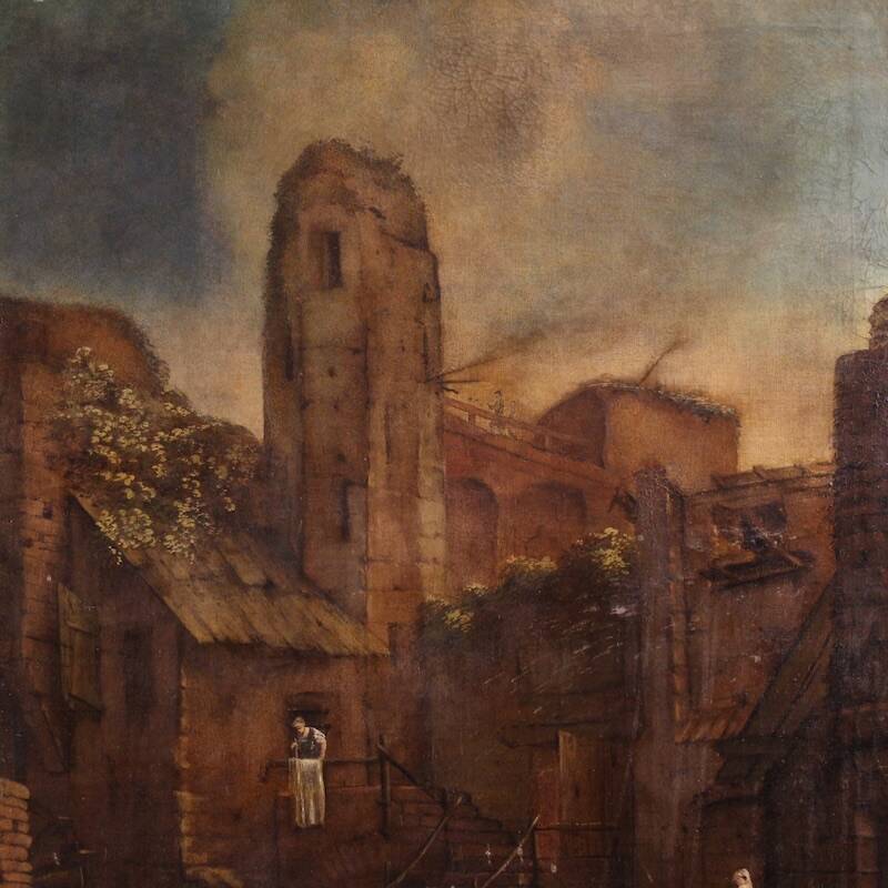 Antique Spanish landscape painting from the 18th century