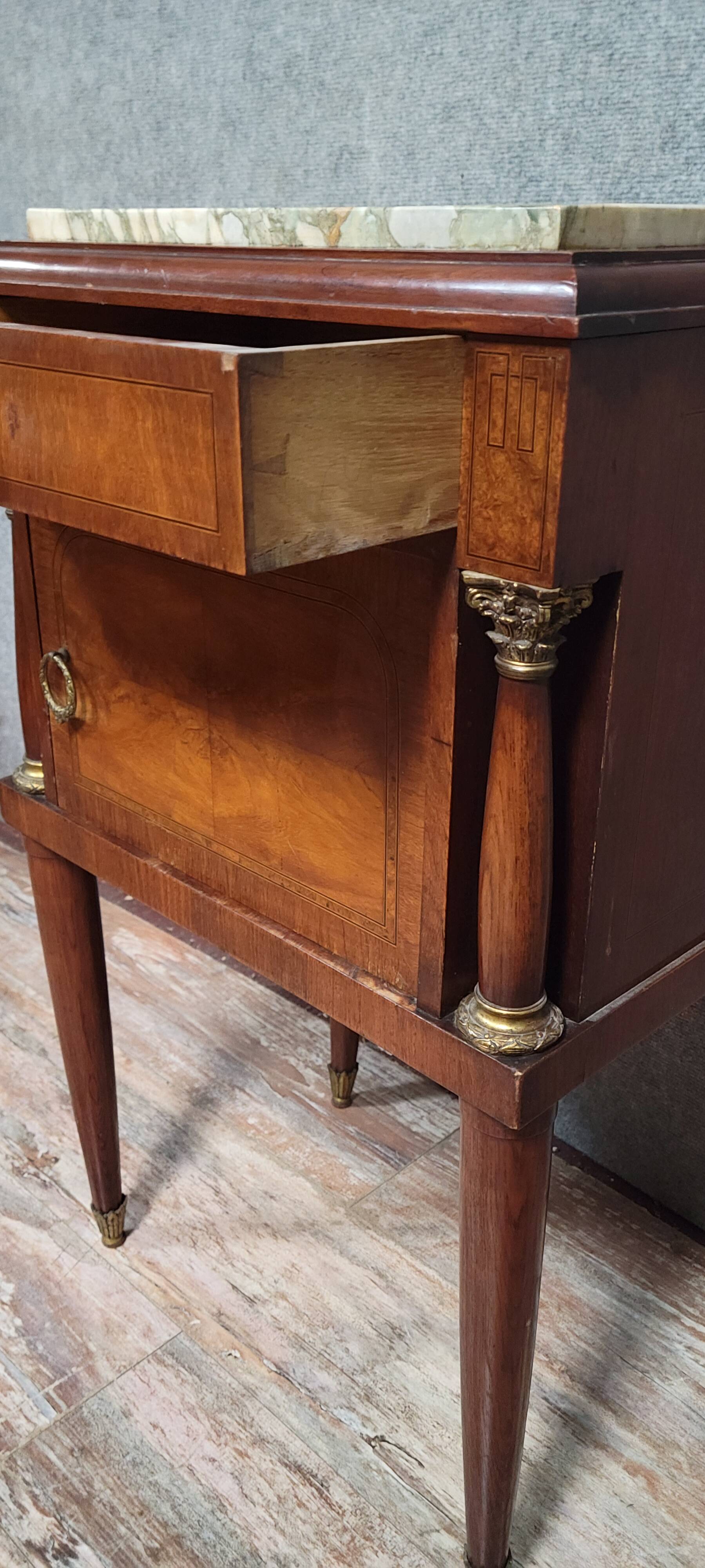 Empire/Restoration style bedside table, mahogany and burl