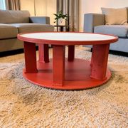 Grande table basse ronde vintage XL orange en bois / table basse