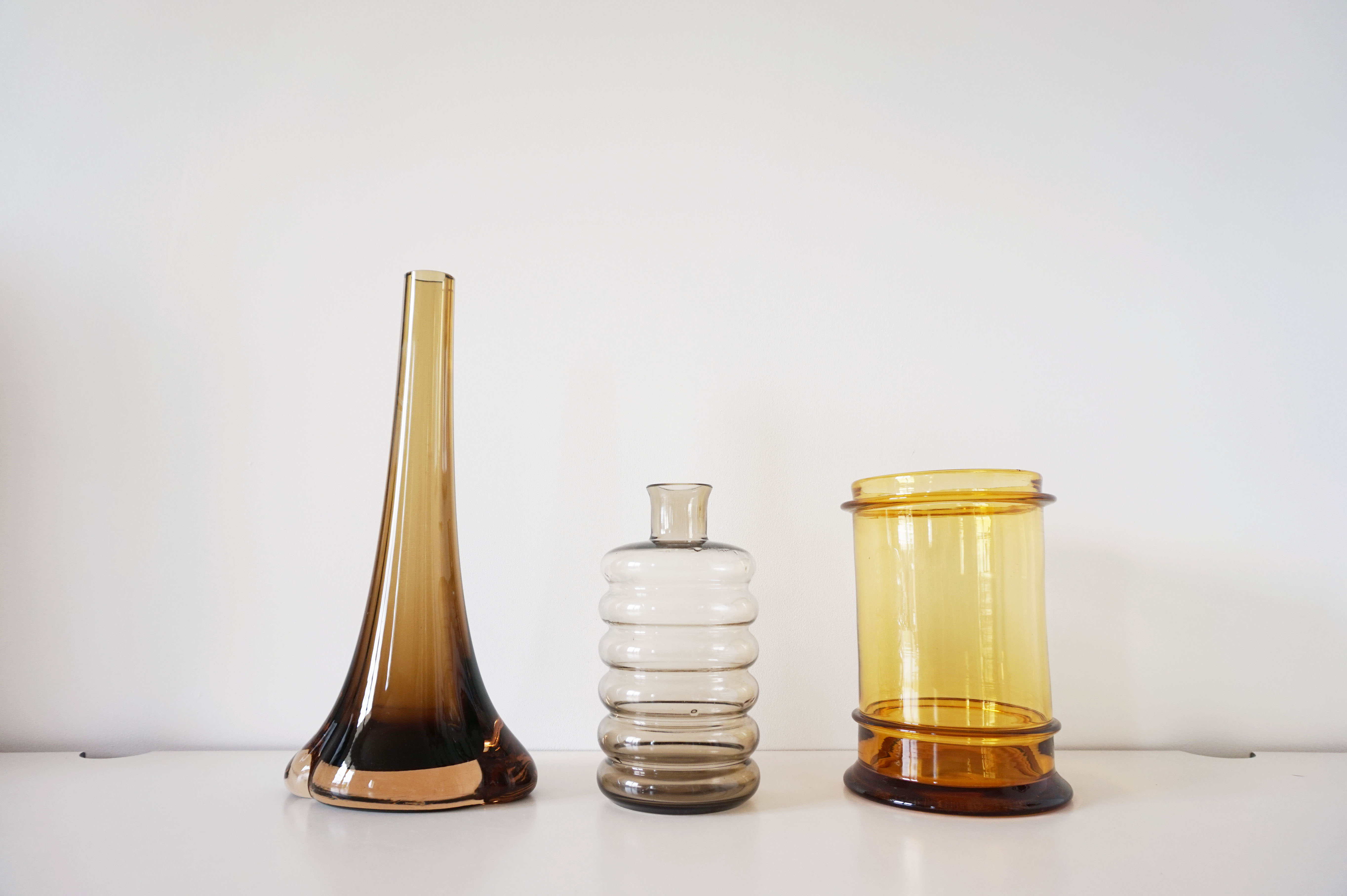 Set of vintage smoked glass vases