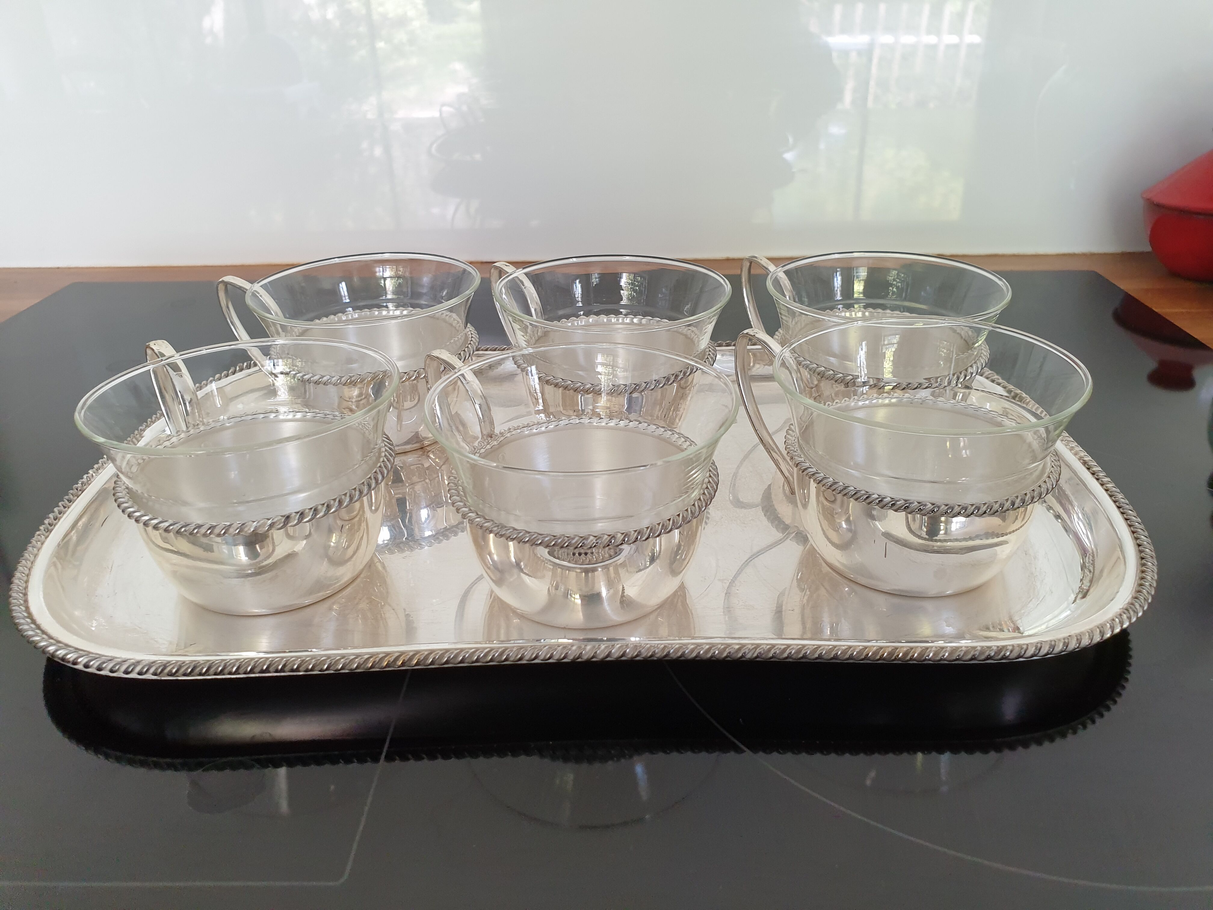 Silver coffee set and glass schott mainz 1970