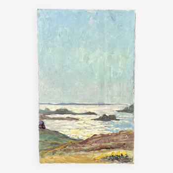 Huile sur carton attribuée à Robert Leparmentier (1893-1975) représentant un bord de mer breton