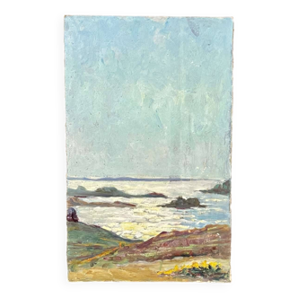 Huile sur carton attribuée à Robert Leparmentier (1893-1975) représentant un bord de mer breton