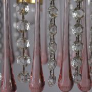 chandelier glass stamps, pink glass drops.