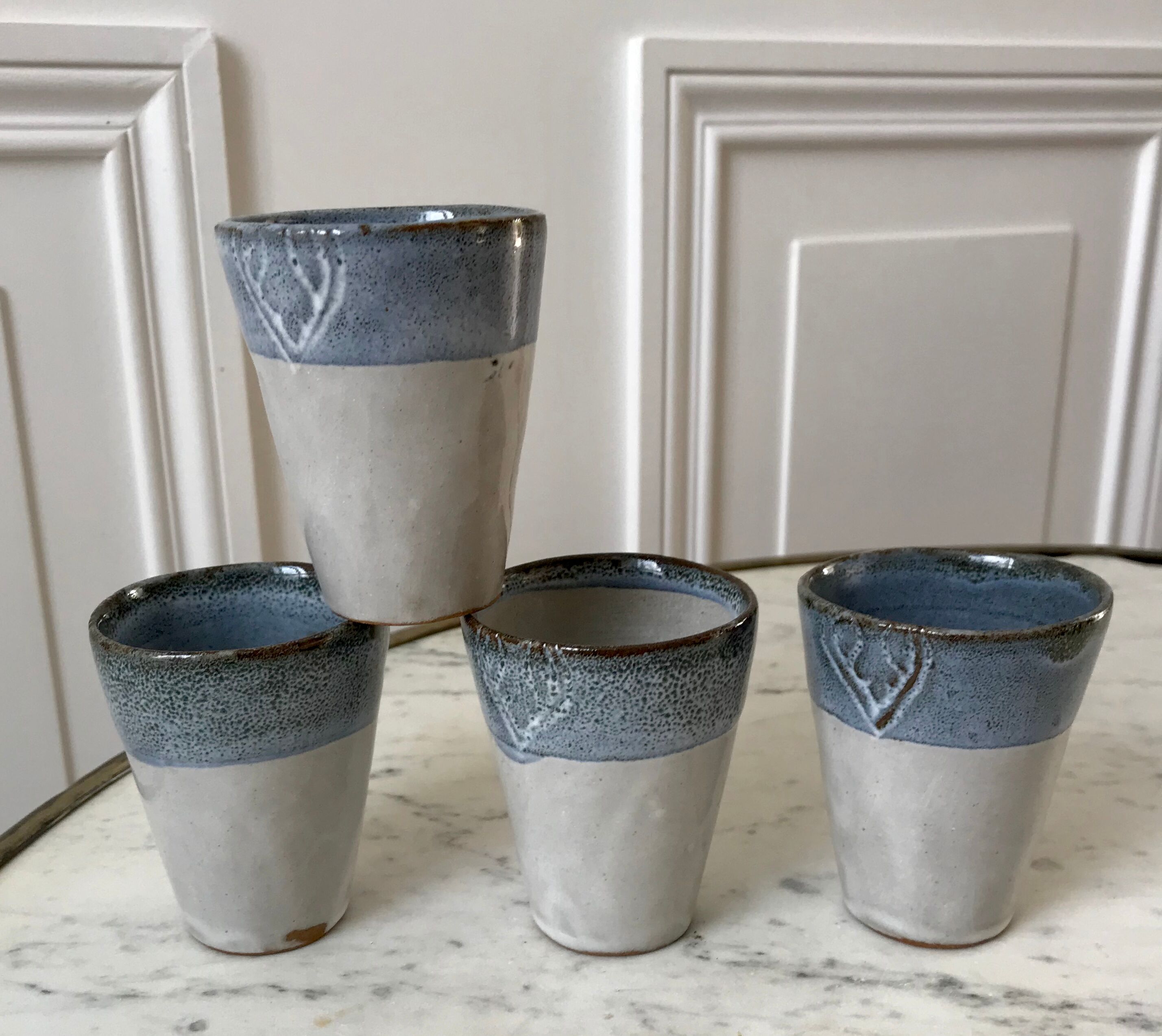 set of 4 glasses / cups in vintage stoneware 70s