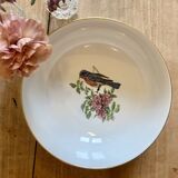 Vintage porcelain salad bowl - bird and flower decorations