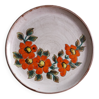Assiette murale décorative artisanale motif fleur Vallauris
